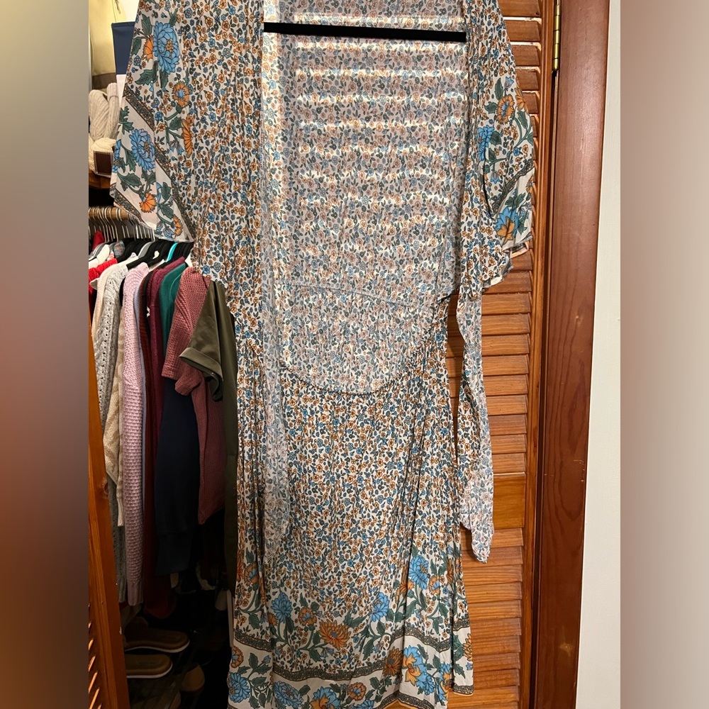 MUST GO BY 8/11: Floral multi colored front tie wrap dress